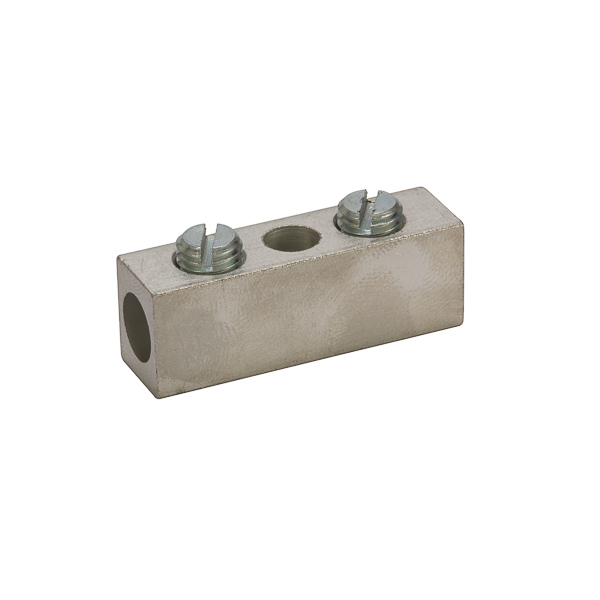 Aluminum Splicer Reducer 2-14 AWG Aluminum Splicer Reducers are used for splicing two copper or aluminum wires of equal or different sizes. Made of 6061T-6 aluminum alloy. Electro-tin plated for low contact resistance. Suitable for use with both copper and aluminum conductors. Rated 600 volts (2000V max. per UL486B). UL 486A/B Listed. Temperature rating 90 degrees C.