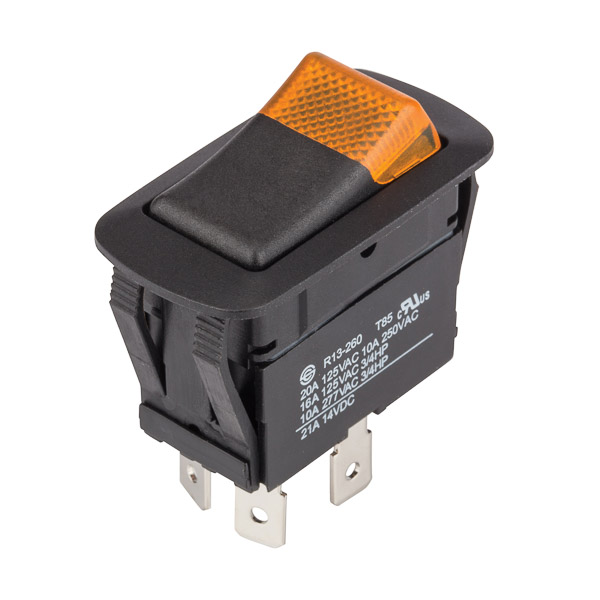 ON OFF - DPST - Amber QuikConnect Rocker Switch
