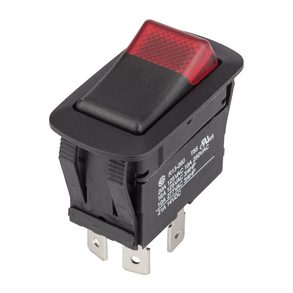 ON OFF - DPST - Red QuikConnect Rocker Switch
