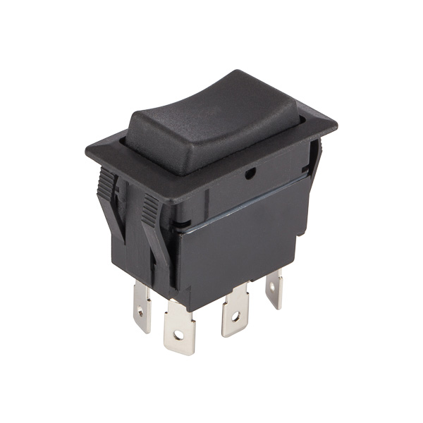 (ON) OFF (ON) - DPDT - No-Light Black QuikConnect Rocker Switch