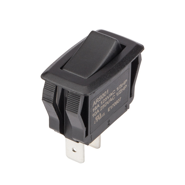 Product image for NSI 77140RQ 15 Amp at 125 VAC 10 Amp at 250 VAC Black Thermoplastic On-Off SPST Maintained Non-Lighted Rocker Switch