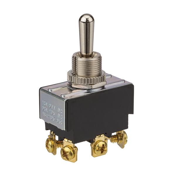 ON OFF (ON) - DPDT - Nickel Screw Connect Bat Toggle Switch
