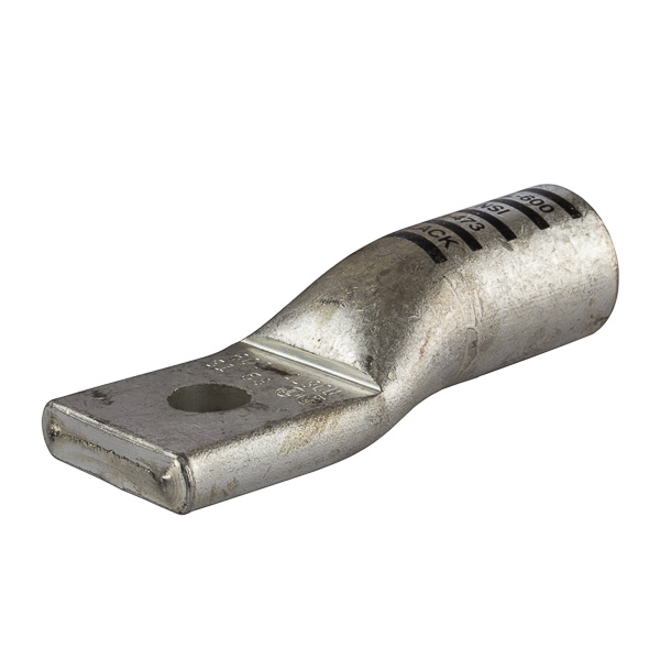 1 HoleStandard BarrelAluminum Compression Lug600MCM -1/2 Bolt Standard BarrelAluminum Compression Lugs is a type ofaluminum compression connector that is produced from high conductivityaluminum tubing.Center stop assures proper cable installation.They are tin-plated to provide corrosion resistance and are marked with die index and color coded for easy reference. Listed for 35KV maximum when properly installed.
