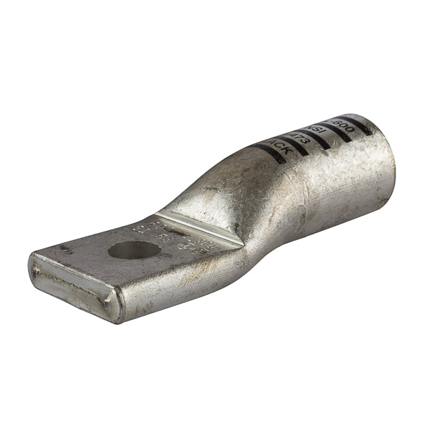 1 HoleStandard BarrelAluminum Compression Lug600MCM -5/8 Bolt Standard BarrelAluminum Compression Lugs is a type ofaluminum compression connector that is produced from high conductivityaluminum tubing.Center stop assures proper cable installation.They are tin-plated to provide corrosion resistance and are marked with die index and color coded for easy reference. Listed for 35KV maximum when properly installed.