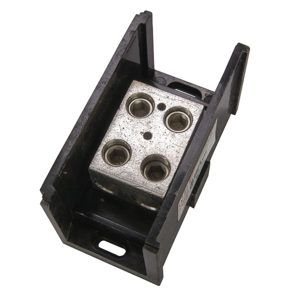 Product image for NSI AL-P2-P2 6 AWG to 350 MCM Line/Load 4-Terminal Black Aluminum Splicer/Reducer Power Distribution Block