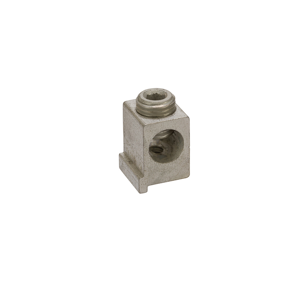Aluminum Dual Rated Box Lugs with Turn Prevent 1/0- 10 AWG Turn Prevent Lugs are made of 6061T-6 aluminum alloy. Electro-tin plated for low contact resistance. For use with copper or aluminum conductors. Design includes threaded mounting hole. Rated 600V (2000V max. per UL486B). UL 486A/B Listed. Temperature rating 90 degrees C.