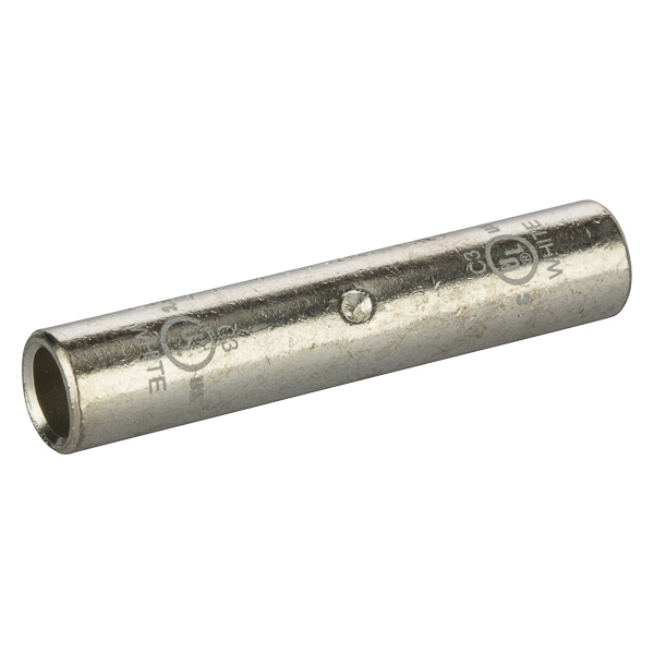 Long Barrel TinnedCopperSplice 3 AWG Long Barrel Tinned CopperSplices is a type of copper compression connector that is produced from high conductivity copper tubing. They are tin-plated to provide corrosion resistance and are marked with die index and color coded for easy reference. Listed for 35KV maximum when properly installed.