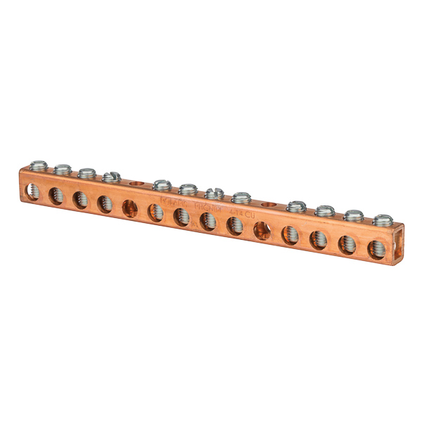 Copper Neutral Bar 12 Circuits Copper neutral connectors are manufactured from high strength pure electrolytic copper tube to ensure both maximum strength and conductivity. Plain copper finish. Suitable for use with copper conductors only.