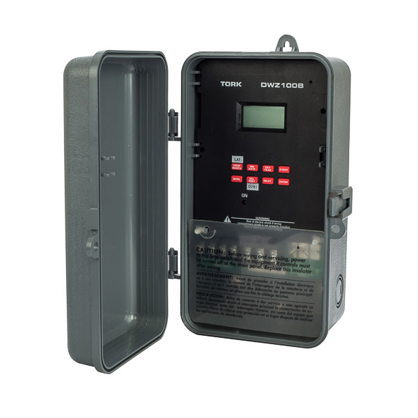 Tork 7/365 Day 1 Channel SPDT Astronomic Time Switch APPLICATIONS: Outdoor Lighting Security Lighting Parking Lot Lighting Canopy Lighting FEATURES: INPUT VOLTAGE: 120/208-240/277 50/60Hz DRY CONTACTS: SPDT NO. OF CHANNELS: 1 Channel SCHEDULING: 99 ON/OFF set points allow individual programs for each day of the week at a minimum 1 minute apart. SunSet ASTRONOMIC: Adjusts daily to changes in sunset times. Adjustable 10 - 60 degrees Northern or Southern latitudes. Can be individually offset +/- 1 to 240 minutes from both sunset and sunrise times. HOLIDAYS: 1 to 24 individual dates. DAYLIGHT SAVINGS: Automatic adjustment (can be omitted). LEAP YEAR: Automatic compensation scheduled ON or OFF, automatic operation then resumes. MANUAL OVERRIDE: Until the next regularly scheduled ON or OFF, automatic operation then resumes. CLOCK FORMAT: AM/PM or Military time. POWER OUTAGE BACKUP: Permanent schedule retention. Super capacitor provides 7 days of real time backup. ENCLOSURE: Noryl Indoor/Outdoor NEMA 3R with lockable hasp. BRAND EQUIVALENT: Intermatic ET70115CR Paragon EL-71  TORK UPC: 786261821898 CONTACT RATINGS: GENERAL PURPOSE: 24-277VAC. Contact Rating NO: 30A NC: 30A BALLAST: 120VAC. Contact Rating NO: 30A NC: 10A 277VAC. Contact Rating NO: 20A NC: 10A TUNGSTEN: 120-277VAC. Contact Rating NO: 15A NC: 2A PILOT DUTY: 120-277VAC. Contact Rating NO: 720VA NC: 720VA MOTOR LOAD: 120VAC. Contact Rating NO: 1HP NC: 1HP 208-277VAC. Contact Rating NO: 2HP NC: 2HP RESISTIVE: 28VDC. Contact Rating NO: 30A NC: 30A