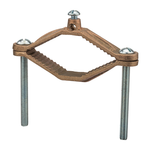 Heavy Duty Bronze Water Pipe Clamp for 2.5-4in. Pipe Bronze water pipe clamps with serrated head, cast bronze body with plated steel screws. They are designed for use alone or with heavy duty bronze adapters.