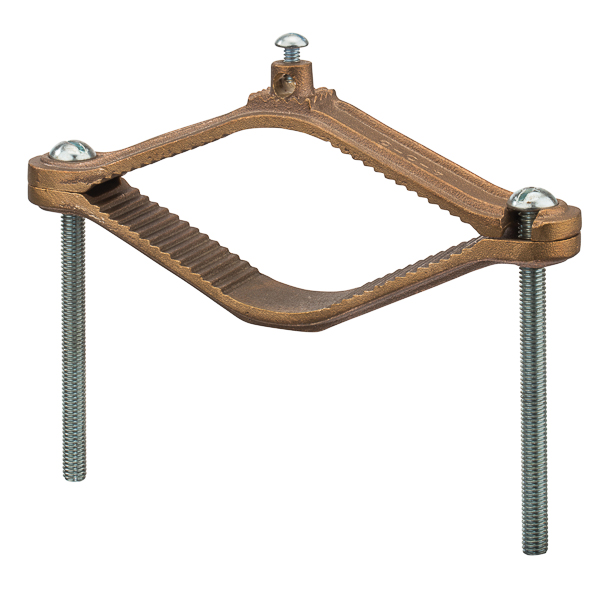 Heavy Duty Bronze Water Pipe Clamp for 4.5-6in. Pipe Bronze water pipe clamps with serrated head, cast bronze body with plated steel screws. They are designed for use alone or with heavy duty bronze adapters.