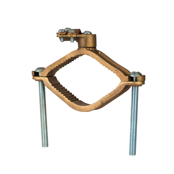 Heavy Duty Bronze Ground Clamp with Wire Adapters for 2.5-4 in. Pipe Heavy Duty Bronze Adapters have serrations that match the serrations on the ground clamp, assuring positive lock. All adapters fit all clamps for the ultimate in flexibility. Zinc plated steel hardware. Used to connect grounding conductor to rigid conduit on water pipe. UL Listed 467 Grounding and Bonding.