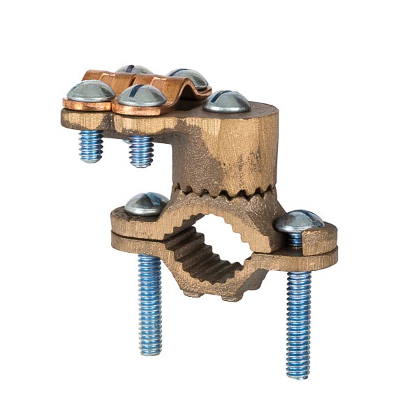 Heavy Duty Bronze Ground Clamp with Wire Adapters for 0.5-1in. Pipe Heavy Duty Bronze Adapters have serrations that match the serrations on the ground clamp, assuring positive lock. All adapters fit all clamps for the ultimate in flexibility. Zinc plated steel hardware. Used to connect grounding conductor to rigid conduit on water pipe. UL Listed 467 Grounding and Bonding.