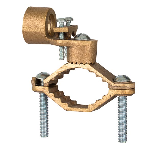 Heavy Duty Bronze Ground Clamp with Adapters for 1.25-2in. Pipe and 0.75 in. Rigid Conduit Heavy Duty Bronze Clamps are used to connect grounding conductor to rigid conductor on water pipes.