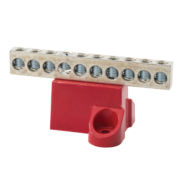 Aluminum Isolated Ground Bar with 10 Circuits 2-14 AWG Isolated Ground Bars are made from either high-strength aluminum alloy 6061-T6 or high-conductivity copper as indicated below. The base is made from high-strength glass-filled polyester. Aluminum connectors are dual-rated for use with aluminum or copper cables.