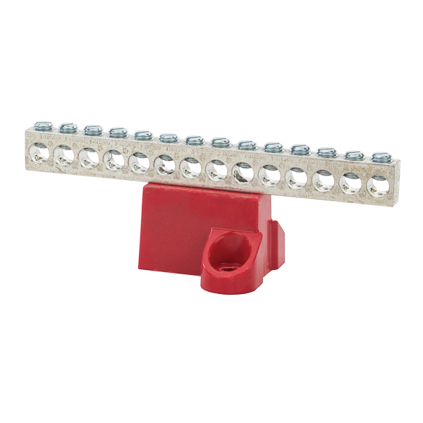 Aluminum Isolated Ground Bar with 14 Circuits 2-14 AWG Isolated Ground Bars are made from either high-strength aluminum alloy 6061-T6 or high-conductivity copper as indicated below. The base is made from high-strength glass-filled polyester. Aluminum connectors are dual-rated for use with aluminum or copper cables.