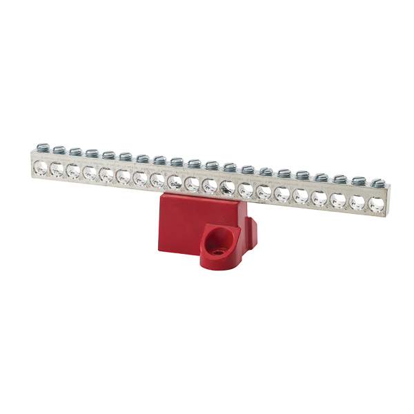 Aluminum Isolated Ground Bar with 20 Circuits 2-14 AWG Isolated Ground Bars are made from either high-strength aluminum alloy 6061-T6 or high-conductivity copper as indicated below. The base is made from high-strength glass-filled polyester. Aluminum connectors are dual-rated for use with aluminum or copper cables.