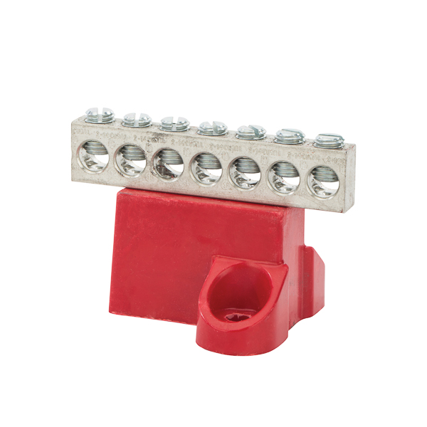 Isolated Ground Bar with 7 Circuits 2-14 AWG Isolated Ground Bars are made from either high-strength aluminum alloy 6061-T6 or high-conductivity copper as indicated below. The base is made from high-strength glass-filled polyester. Aluminum connectors are dual-rated for use with aluminum or copper cables.