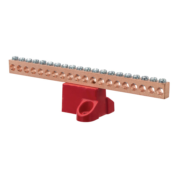 Copper Isolated Ground Bar with 20 Circuits 2-14 AWG Isolated Ground Bars are made from either high-strength aluminum alloy 6061-T6 or high-conductivity copper as indicated below. The base is made from high-strength glass-filled polyester. Aluminum connectors are dual-rated for use with aluminum or copper cables.