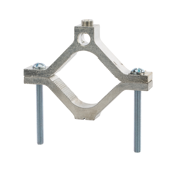 Aluminum Ground Clamps for 2.5-4in. Pipe Dual-rated ground clamp that ground aluminum or copper to water pipe, galvanized pipe or steel conduit. They are constructed from high-strength extruded aluminum alloy and are plated to provide low-contract resistance. cULus Listed 467 Grounding and Bonding. Zinc plated steel screws.