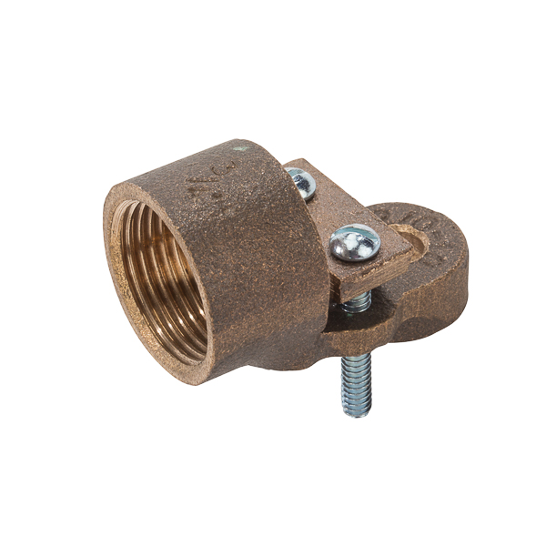 10 Sol - 2/0 Str 360 Degree Swing Type 3/4 INch Hub for Ground Clamps Threaded hub cast of high-strength, highly conductive bronze. Used with ground clamp with serrated hub to ground conductor to water pipe. Allows entry from any direction. Zinc plated steel screws.