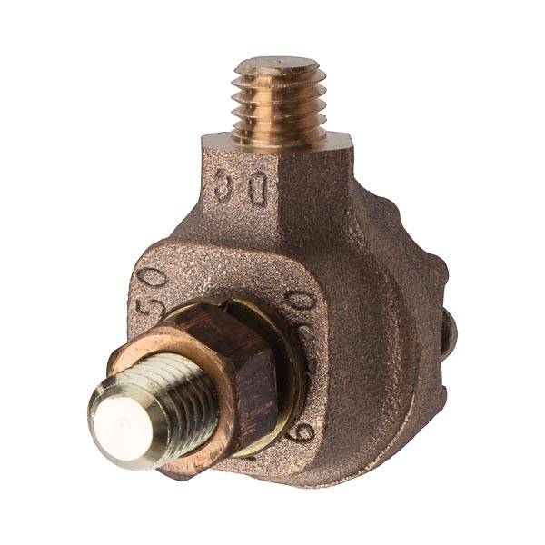 6 Sol - 250 MCM Two-Way Basket Ground Clamp Cast from high conductivity, high strength copper alloy with cast high strength bronze eyebolts. Stainless steel nuts and lockwashers are standard on all clamps. The HTGE series provides a hex or square shoulder for wrench tightening. The flat surface also acts as a seal to the tank.