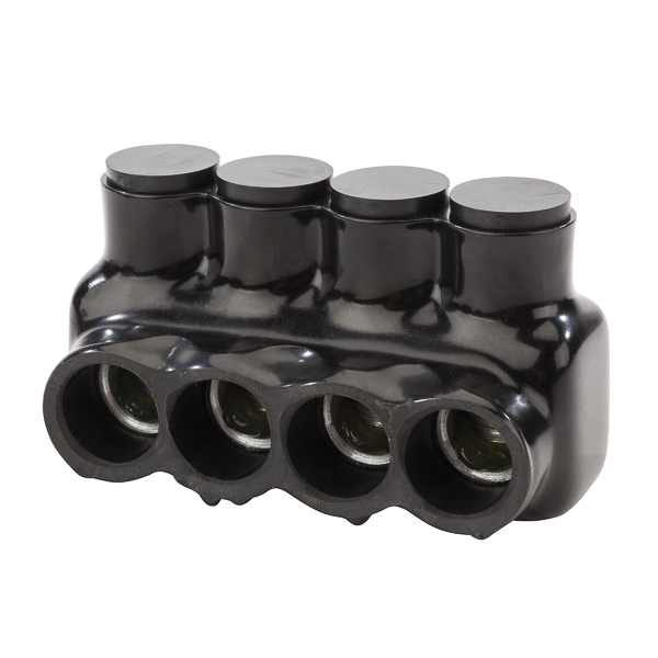 Product image for NSI IPL250-4 6 AWG to 250 MCM Black Plastisol 4-Port 1-Side Entry Insulated Multi-Cable Connector Block