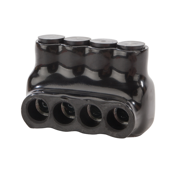 Product image for NSI IPL4-4 4 to 14 AWG Black Plastisol 4-Port 1-Side Entry Insulated Multi-Cable Connector Block