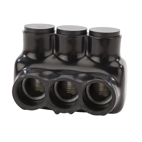 Product image for NSI IPLD3/0-3 6 to 3/0 AWG Black Plastisol 3-Port 2-Side Entry Insulated Multi-Cable Connector Block