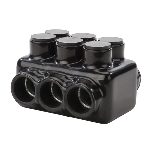 3 Wire Polaris Insulated 750 - 250 MCM Heavy Duty Connector Block, Either Side Wire Entry Polaris Insul-Tap Heavy Duty Connectors are double the size of the standard IPLD Series connector with two pressure screws provided for each cable to ensure the best connection possible. Designed, built and tested to handle even the most demanding applications from 250 MCM to 750 MCM. Insulated with high-dielectric strength plastisol molded for a precise fit. Supplied with removable access plugs to allow for cable entry from either side of the connector. Eliminates the need for cover and taping. Abrasion and chemical resistant. UV Resistant. Will not support combustion. UL Listed 486B Wire Connector. AL9CU. Cold temperature rated to -45 degrees C, Rated 600V, 90 degrees C. Dual rated for use with copper and/or aluminum cables. Not recommended for fine-stranded, flexible wire.