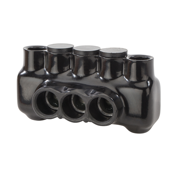 3 Wire Polaris 250 MCM-6 AWG Insulated Multi-Cable Connector with Mounting Holes, Either Side Wire Entry Polaris Insulated Multi-Cable Connectors have wire entry ports on both sides of the connector to allow for access from either side. Mounting holes at each end of the connector allow for direct isolated mounting to the trough, panel or wireway. IPLMD Series connectors are insulated with high-dielectric strength plastisol. Molded for precise fit and supplied with removable access plugs over the hex screws. Eliminates the need for cover and taping. Abrasion and chemical resistant. UV resistant. Will not support combustion. Mounting holes will accept a 1/4