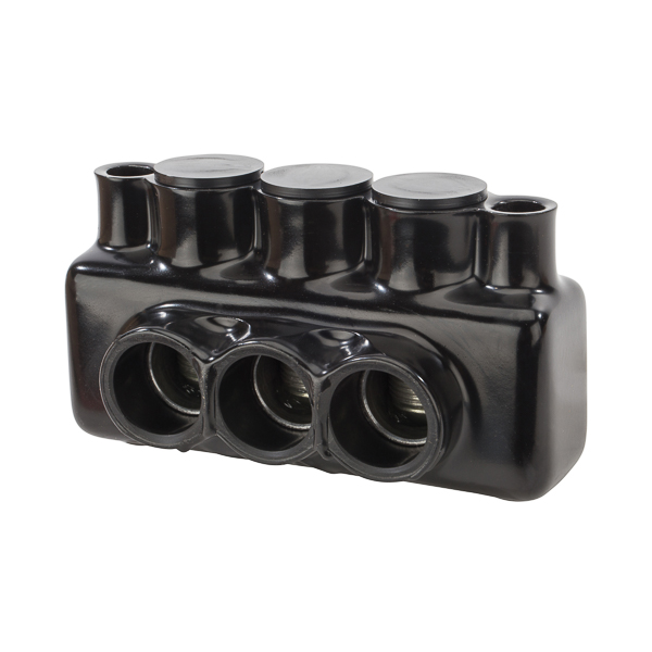 3 Wire Polaris 750-250 MCM Non-UL Insulated Multi-Cable Connector with Mounting Holes, Either Side Wire Entry Polaris Non-UL Insulated Multi-Cable Connectors have wire entry ports on both sides of the connector to allow for access from either side. Mounting holes at each end of the connector allow for direct isolated mounting to the trough, panel or wireway. IPLMD Series connectors are insulated with high-dielectric strength plastisol. Molded for precise fit and supplied with removable access plugs over the hex screws. Eliminates the need for cover and taping. Abrasion and chemical resistant. UV resistant. Will not support combustion. Mounting holes will accept a 1/4