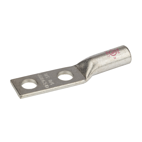 2 Hole Long Barrel Copper Compression Lug 1/0 AWG - 3/8