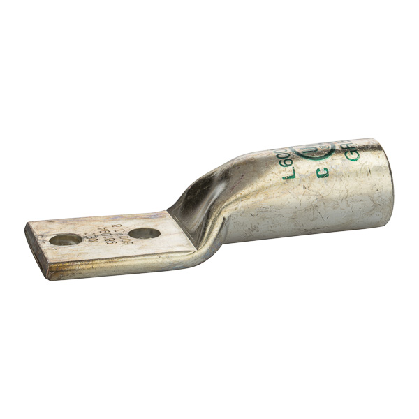 2Hole Long Barrel Copper Compression Lug600 MCM-3/8