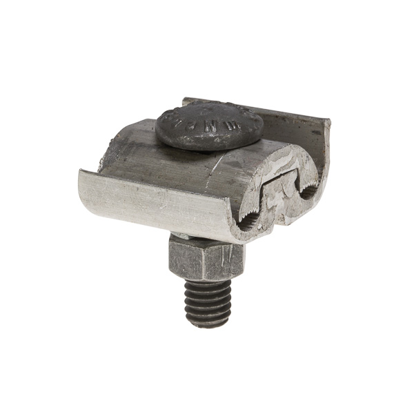 Aluminum Dual Rated Parallel Groove Clamp for 1/0 - 8 SOL Aluminum Dual Rated Parallel Groove Clamps are high strength aluminum extruded alloy fittings assembled with steel or anodized high strength aluminum flat washers for heavy duty service entrance or for use as a heavy duty distribution armor rod clamps. The serrated grooves provide increased contact. Supplied pre-filled with oxide inhibitor. Rated 600V. Temperature rating 90 degrees C.,