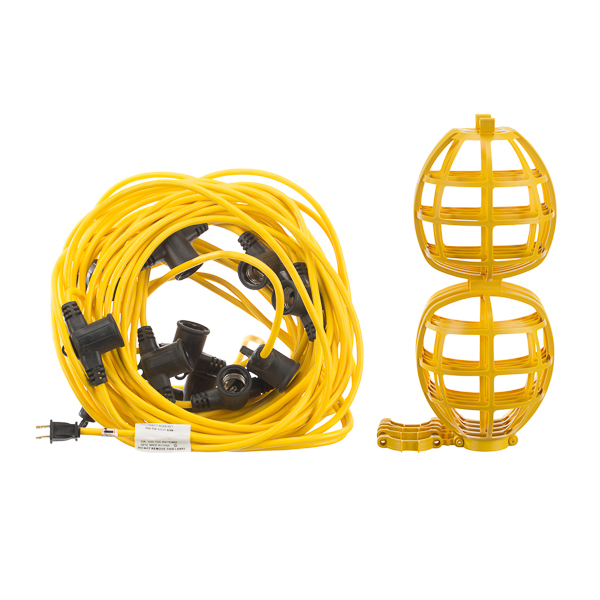 Short Term Lighting System, 100Ft with Molded Sockets in 10Ft. Intervals, 150W, Osha & NEC Complicant, Yellow