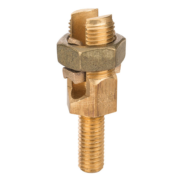 Service Post Connector - Two Wire Type 2-2 AWG Service Post Connectors is used for connecting one or two conductors. Made from high copper content hard-drawn rod. Lay-in feature makes them excellent for continuous loop grounding and bonding. Used to ground to bar or plate. Suitable for direct burial in earth or concrete.
