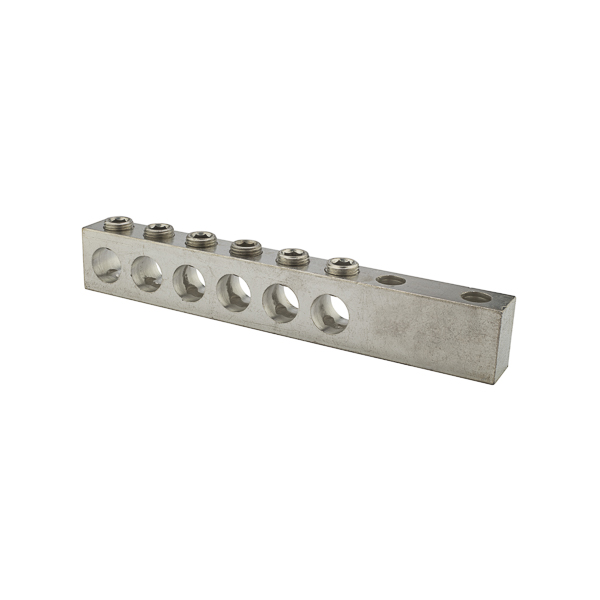 6 Port Aluminum Dual Rated Transformer Connector 500 MCM - 4 AWG Transformer Connectors are made from 6061T-6 aluminum alloy. They are electro-tin plated for low contact resistance. Two NEMA 1/2