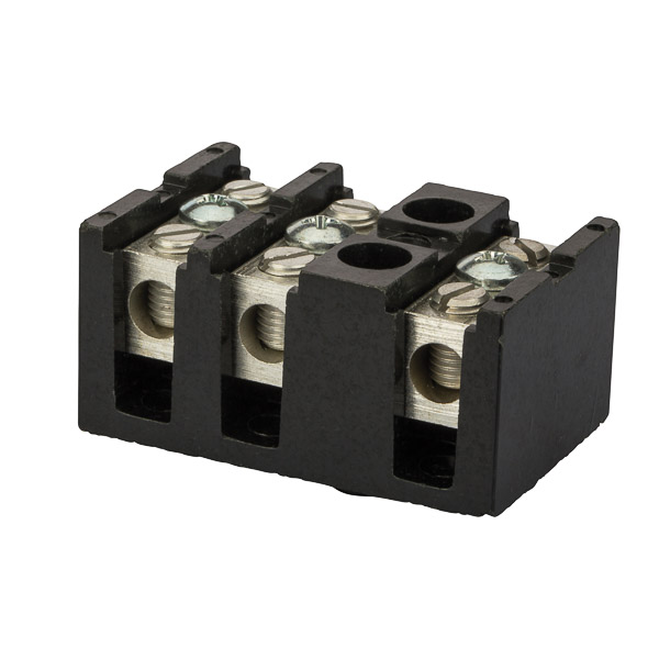 3 Pole Splicer Reducer Terminal splicer/reducers are made from strong glass-filled polyester. Rated for 75 amps and 600 volts maximum.