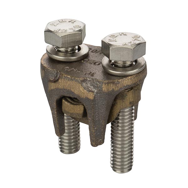 Two-Bolt Bronze Tap Connector 4/0 - 2/0 Str Two-bolt bronze tap connectors are made of high strength bronze for heavy duty connections. For use with copper to copper conductors.