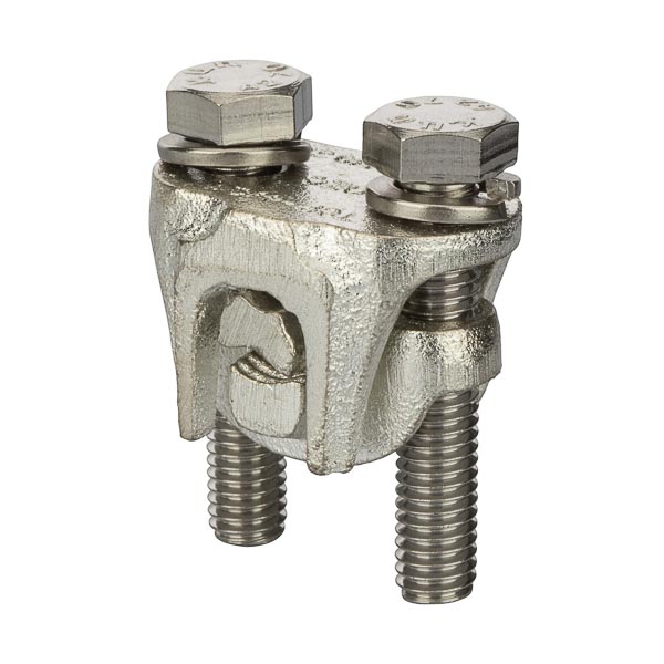 Two-Bolt Bronze Tap Connector 4/0 - 2/0 Str Two-bolt bronze plated tap connectors are made of high strength bronze for heavy duty connections. For use with copper, aluminum and steel conductors.