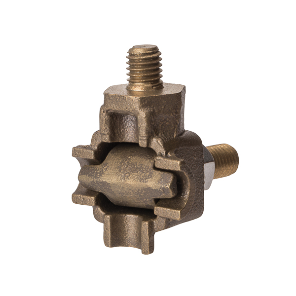 6 Sol - 250 MCM Transformer Ground Clamp Cast from high conductivity, high strength copper alloy with cast high strength bronze eyebolts. Stainless steel nuts and lockwashers are standard on all clamps. May be tightened by using a wrench on the body.