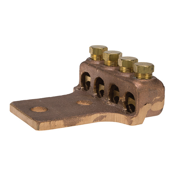 Cast Bronze Terminal Lug 300 MCM - 4/0 AWG 4 Port Copper Terminal Lugs are made of high copper alloy. They are used for joining a wide range of cables or terminal blocks.