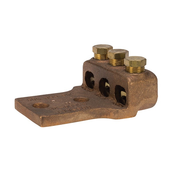 Cast Bronze Terminal Lug 500 - 300 MCM 3 Port 2 Mounting Holes Copper Terminal Lugs are made of high copper alloy. They are used for joining a wide range of cables or terminal blocks.