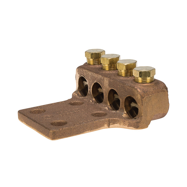 Cast Bronze Terminal Lug 500 - 300 MCM 4 Port 4 Mounting Holes Copper Terminal Lugs are made of high copper alloy. They are used for joining a wide range of cables or terminal blocks.