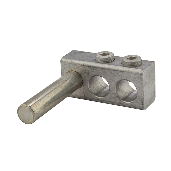 2 Port Aluminum Dual Rated Transformer Stud Connector 500 MCM - 4 AWG Aluminum dual rated transformer stud connectors are versatile and reusable set screw connectors made from 6061T-6 aluminum alloy for superior electrical and mechanical performance. Clear plated for low contact resistance- stud is tin plated copper which provides low contact resistance for connection to transformer. For use with copper and aluminum conductors. Meets or exceeds ANSI C119.4 Class A. Rated 600V. Temperature rating 90 degrees C.
