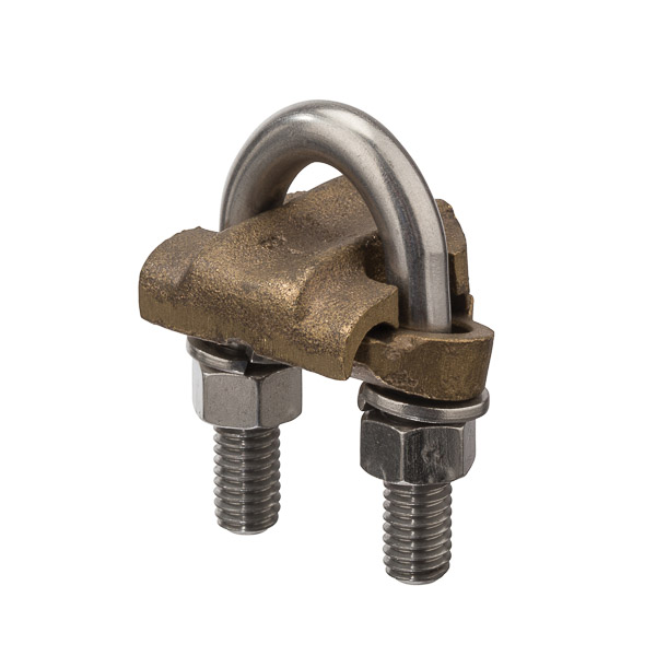 Heavy Duty 1 Cable Parallel Ground Connector for 3/8in 4-8 AWG. Pipe Made of high-copper-content alloy for grounding to 1/2