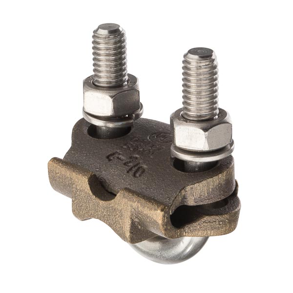 Heavy Duty 1 Cable Parallel Ground Connector for 3/8in 2/0-4 AWG. Pipe Made of high-copper-content alloy for grounding to 1/2