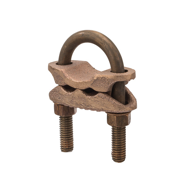 Heavy Duty 2 Cable Parallel Ground Connector for 1in 250 MCM-2/0 AWG. Pipe Made of high-copper-content alloy for grounding to 1/2