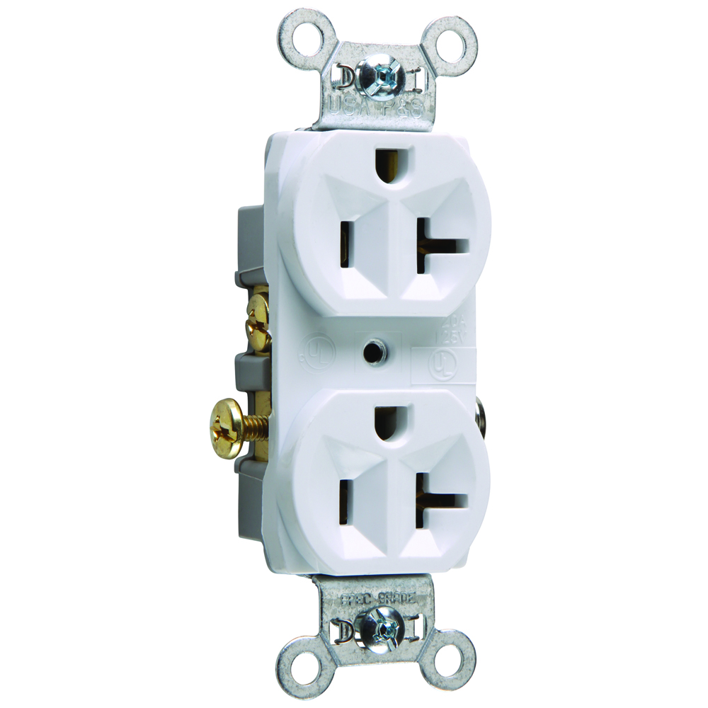 Pass & Seymour CR20-W Commercial Spec Grade Duplex Receptacle, 20Amp, 125V, White